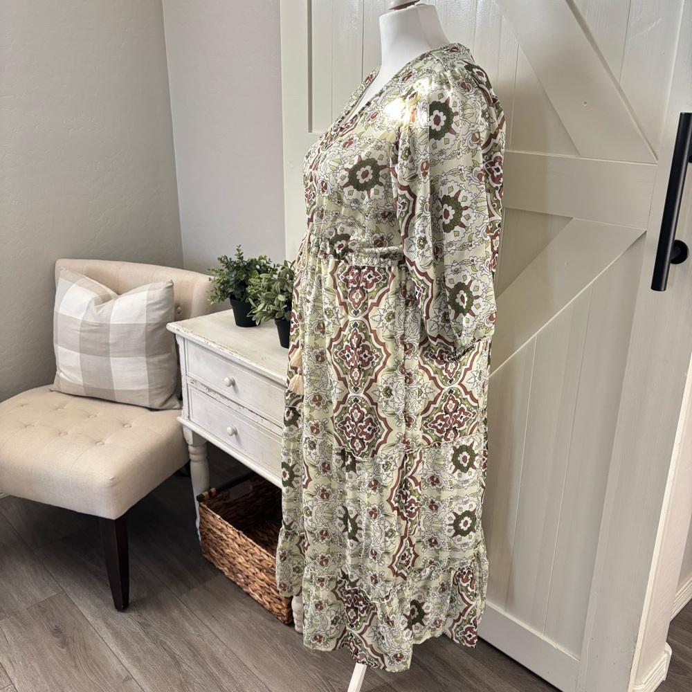 New SOFT SURROUNDINGS Zia Medallion Print Maxi Dress Size 3X Lined Tie Waist - Picture 3 of 14